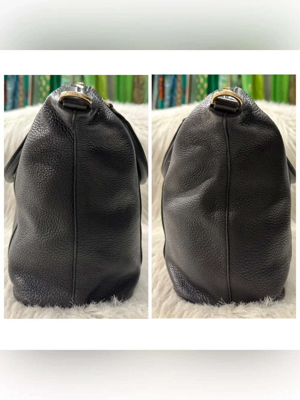 Tory Burch Bombe T Slouchy Satchel Soft Pebbled Leather Black VGUC